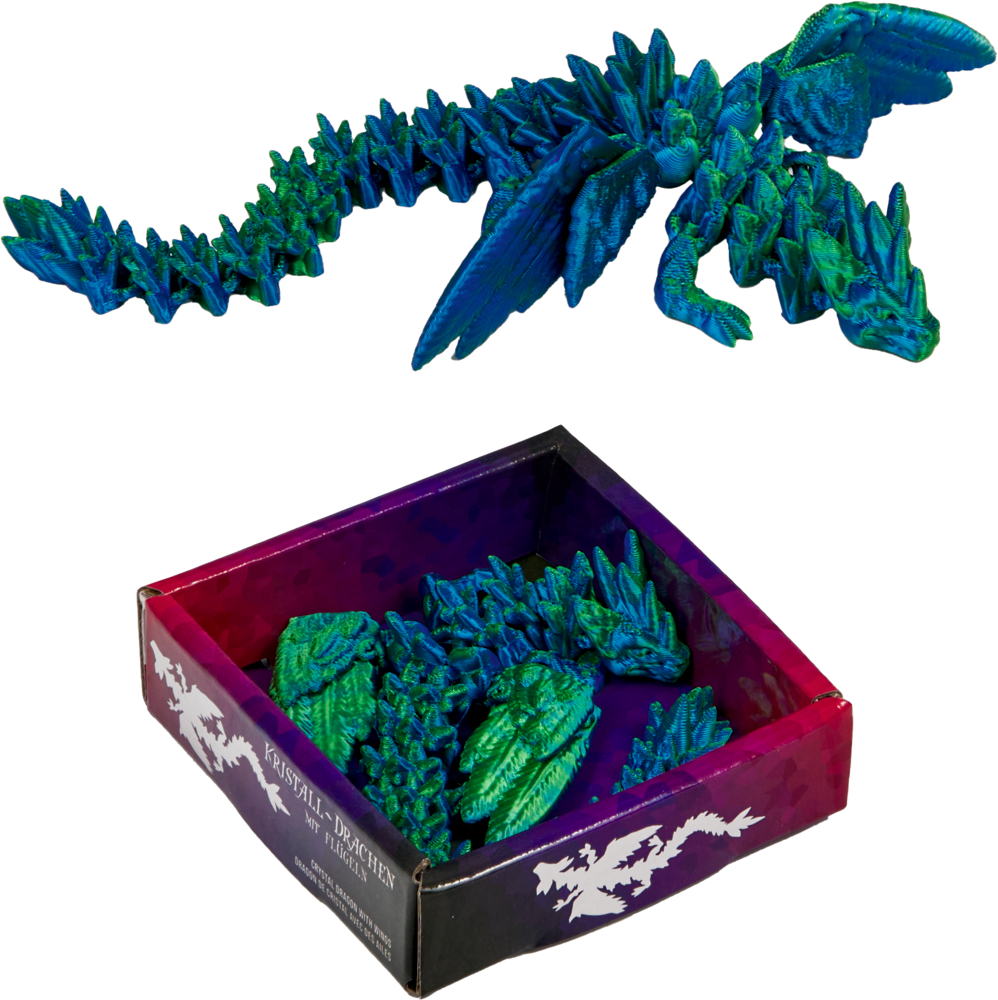 grün/blau, Kristall-Drache mit Flügeln - Kristalltier
