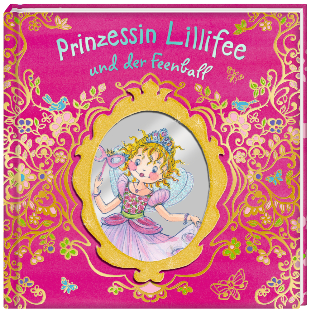 Pinkfarbener, verzierter Bucheinband mit dem Titel „Prinzessin Lillifee und der Feenball“.