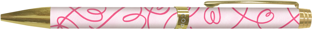 Rosa-weißer Stift mit goldenen Akzenten und einem wirbelnden rosa Schaftmuster.