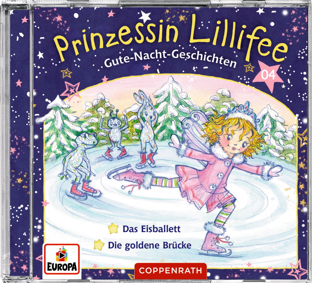 Prinzessin Lillifee läuft Schlittschuh mit Freunden im Schnee – CD-Cover Illustration.