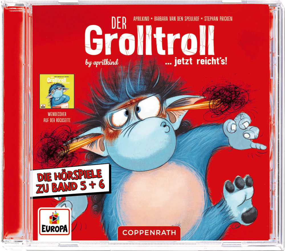 CD-Cover: Wütender blauer Troll auf leuchtend rotem Hintergrund und dem Titel: Der Grolltroll ... jetzt reicht's.