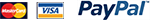 Drei Logos für PayPal, Visa und Mastercard