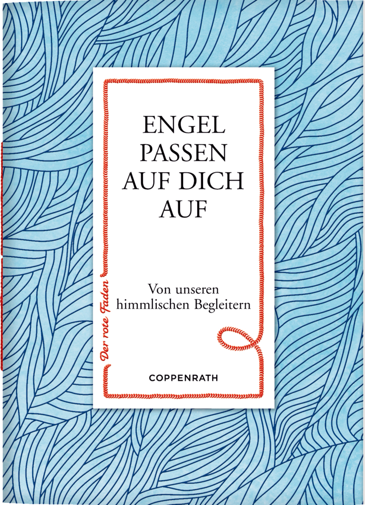 Blauer Umschlag mit Wellenlinien, Titel „Engel passen auf dich auf“ in weißem Kasten.
