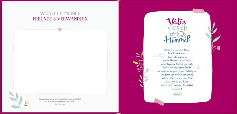 Cover: Zwei Tauben, Blumen, eine Kerze und Kelch mit Titel „Meine Erstkommunion“ auf pinkem Hintergrund.