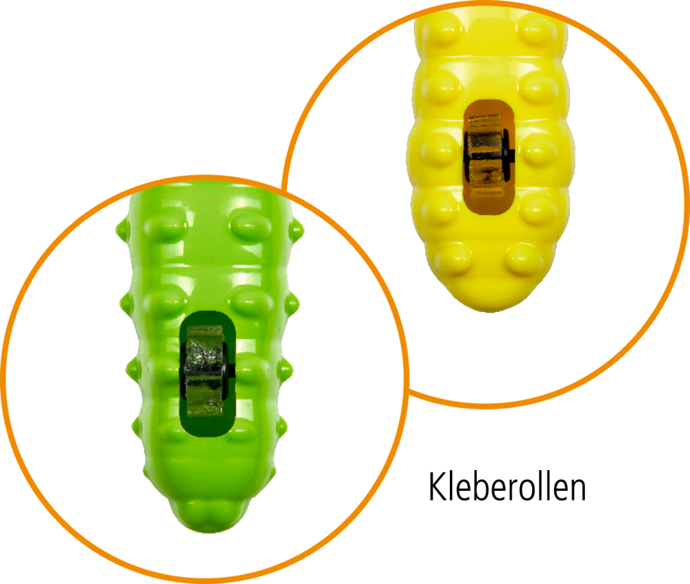 Nahaufnahme Kleberollen zwei Raupenenden.