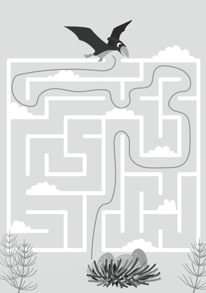 Lösung der Seite mit dem Flugsaurier der über ein Labyrinth fliegt.
