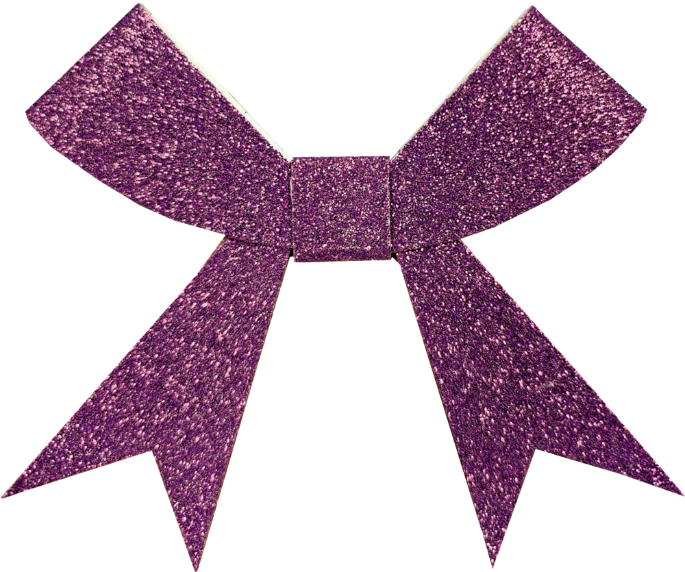 Lila Glitzerschleife mit breiten Flügeln und zwei spitz zulaufenden Enden.