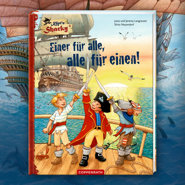 Piraten-Kinderbuch auf blauer Illustration