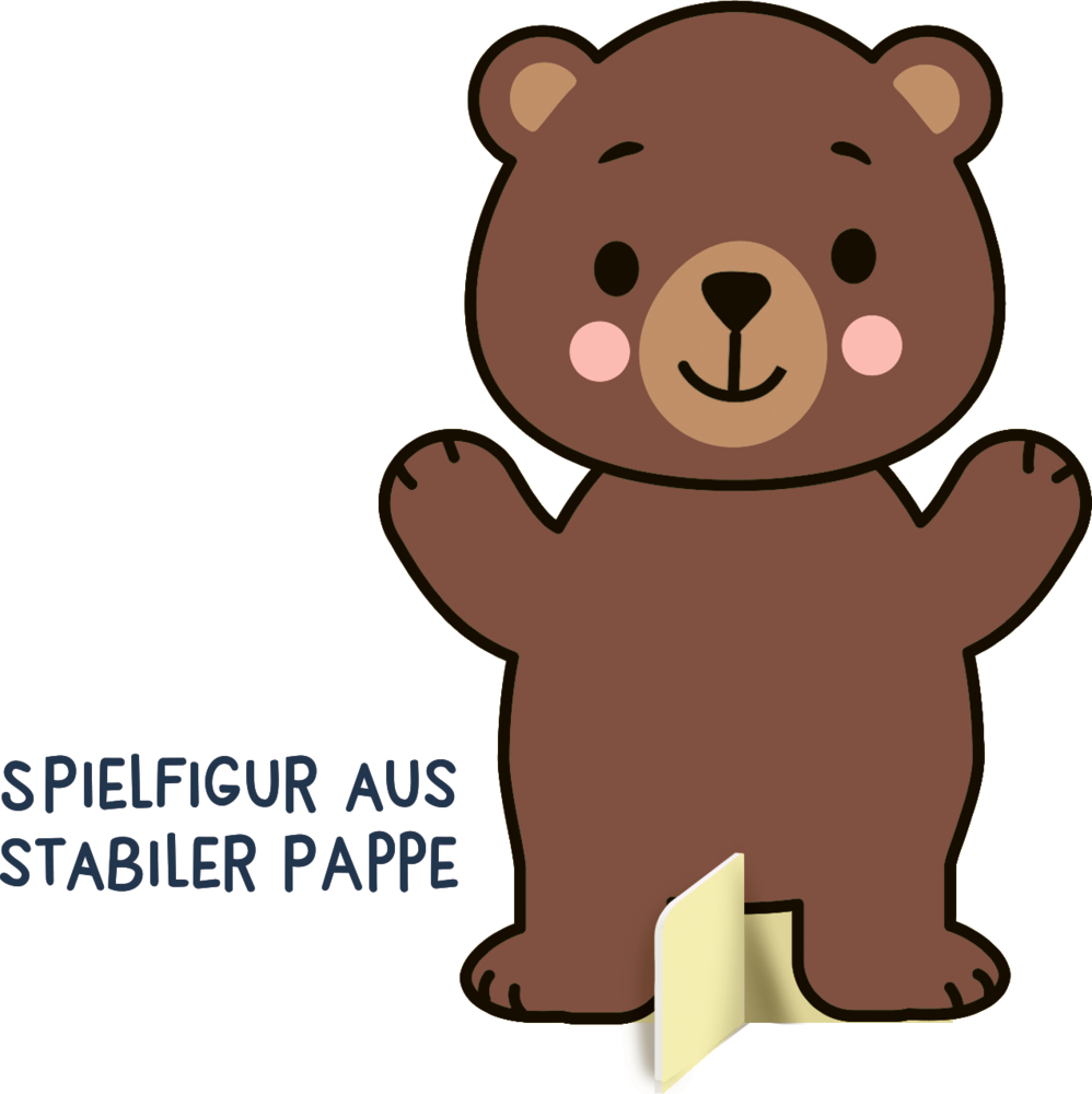 Braune Bären-Spielfigur aus stabiler Pappe mit aufgestelltem Fuß zum Hinstellen.
