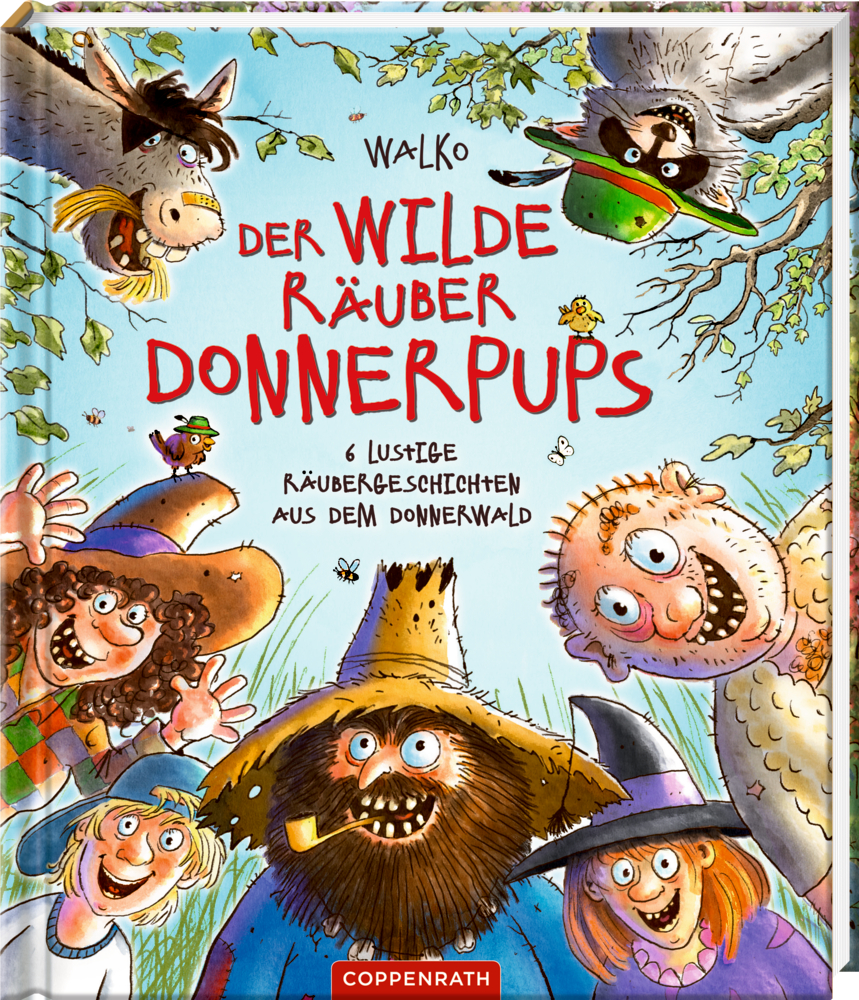 Farbenfrohes Cover mit lachenden Räubern und Tieren.