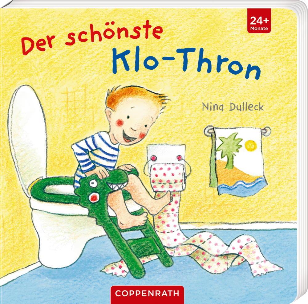 Ein lächelndes Kind sitzt auf der Toilette auf dem Cover von "Der schönste Klo-Thron".