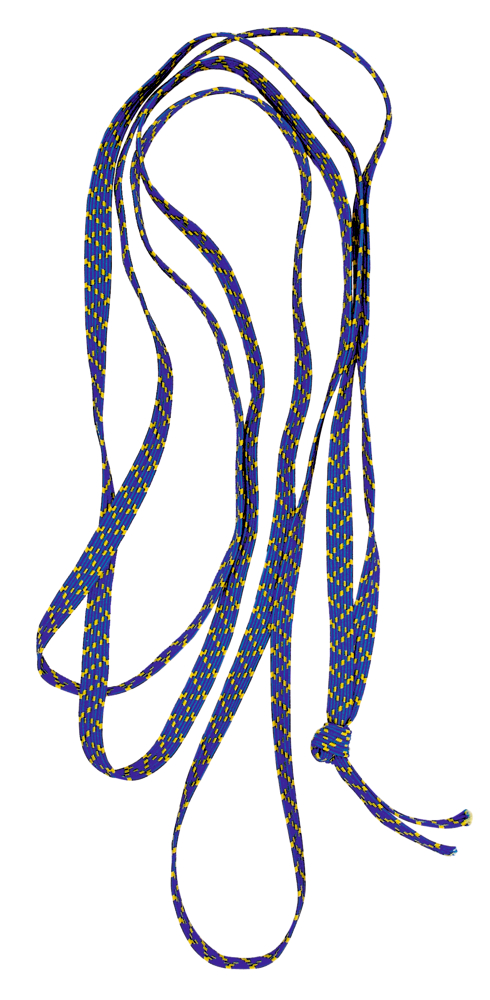 Blau und gelb gemustertes Gummiband mit einem einzelnen Knoten .