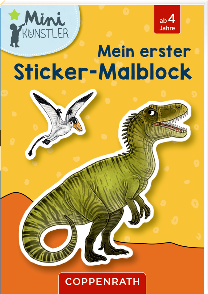 Cover mit T-Rex und Flugsaurier Illustration auf gelb-orangem Hintergrund.