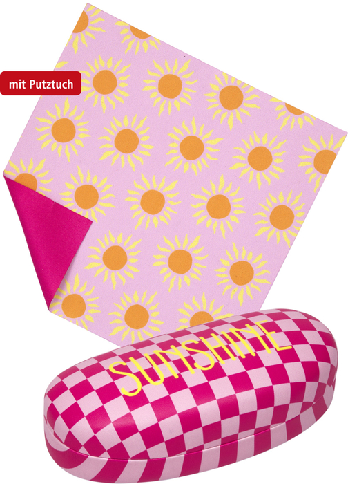 kariert/Sunshine, Brillenetui mit Putztuch - I love Summer